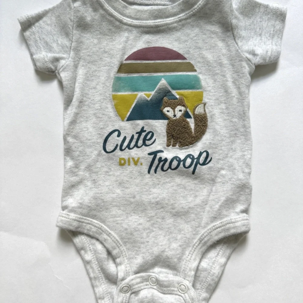 3 Piece Baby Boy Matching Set 3M Sweat Set & Onesie Blue Gray Fox